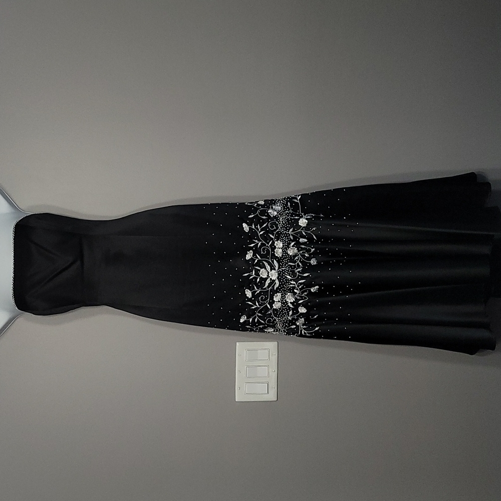 Strapless Black Beaded Satin Mermaid Dress, Size 11/12